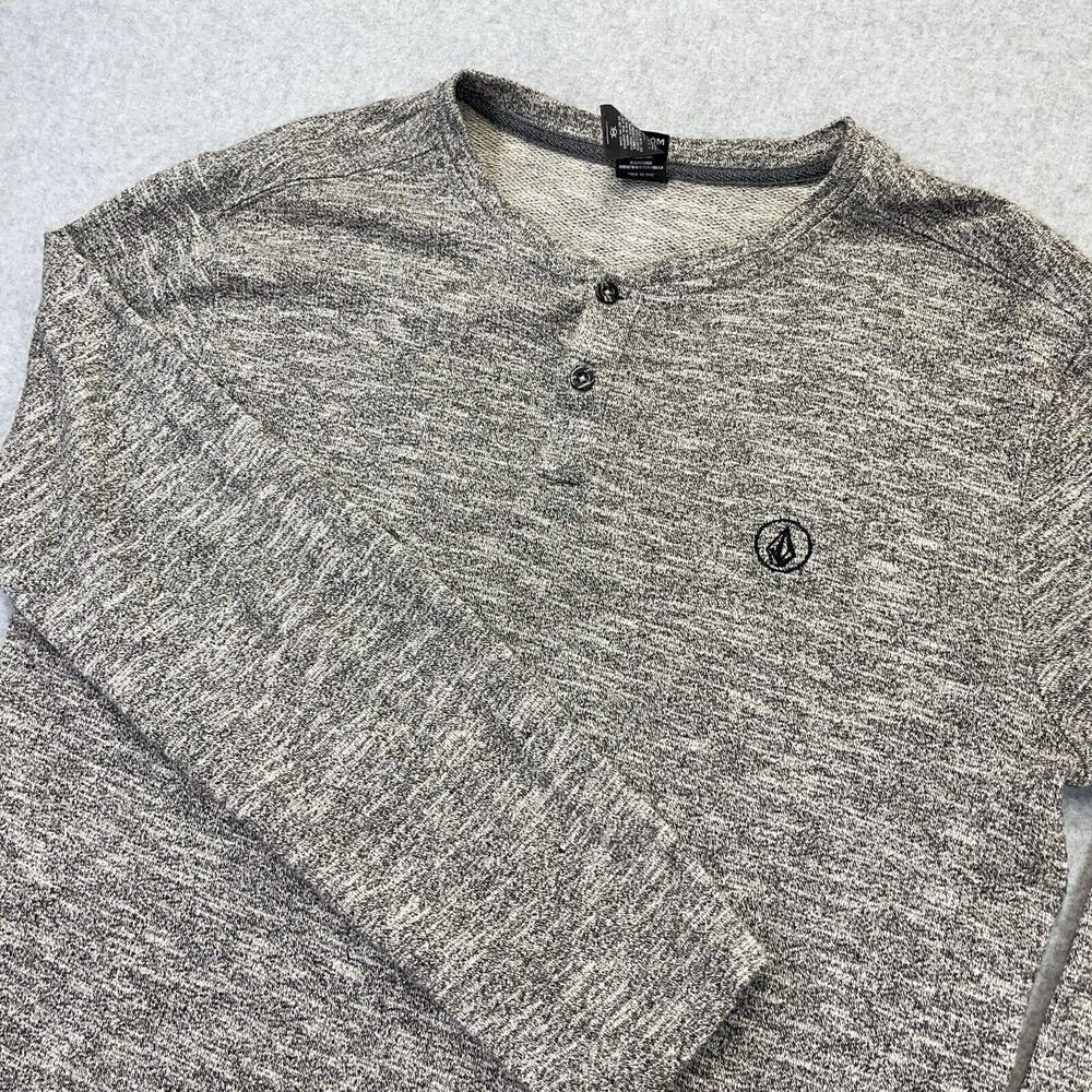 Volcom Heathered Gray Henley Mens Medium M Long Sleeve Sweatshirt Pullover